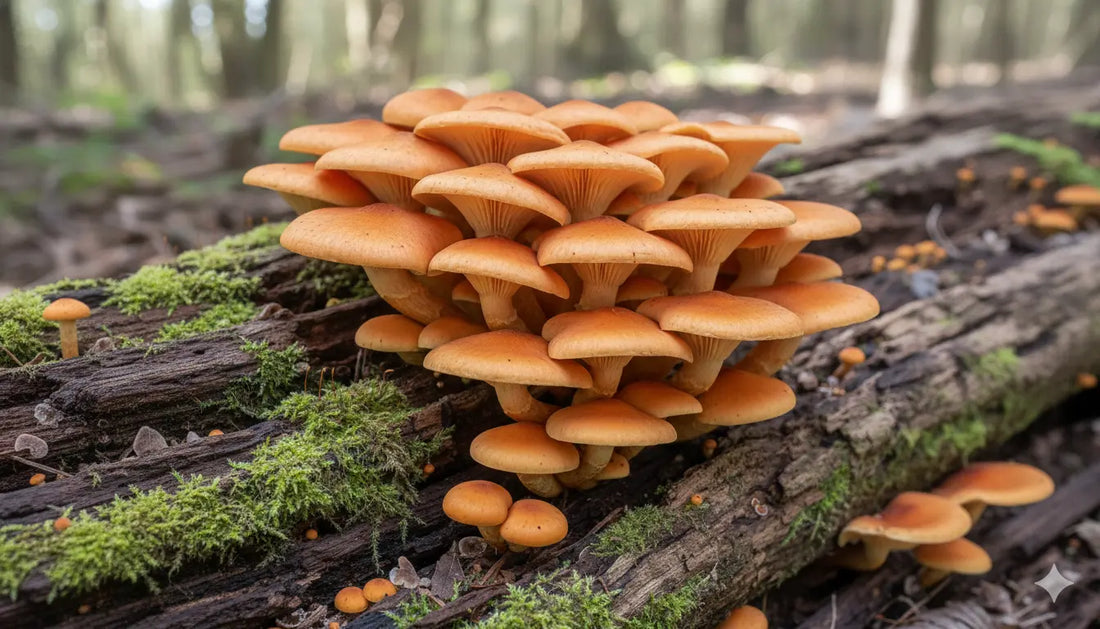 champignon orange sur bois mort